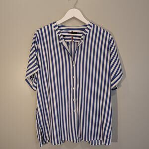 Tommy Hilfiger Short Sleeve Stripe Pullover Button Down Casual Brunch - Size M